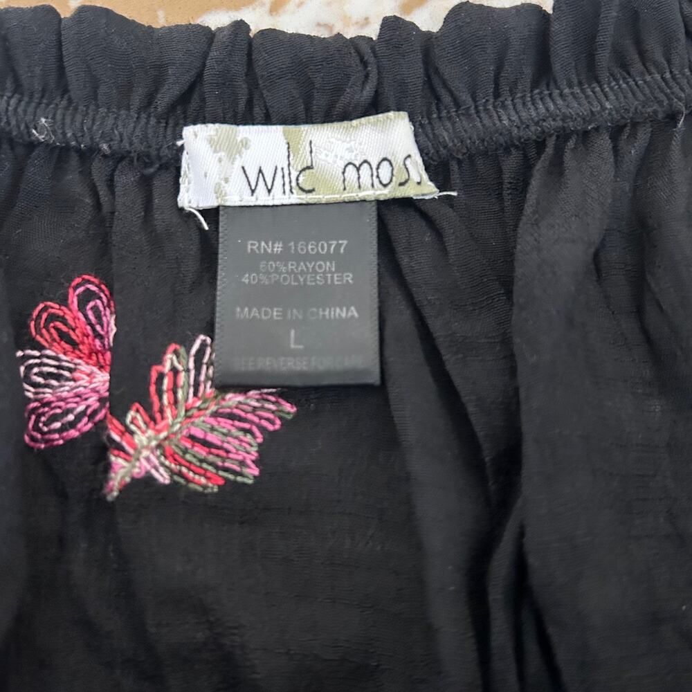 Wild Moss Crop Top L Black Floral Embroidered Boho Babydoll Peasant Festival Y2k - Picture 8 of 8